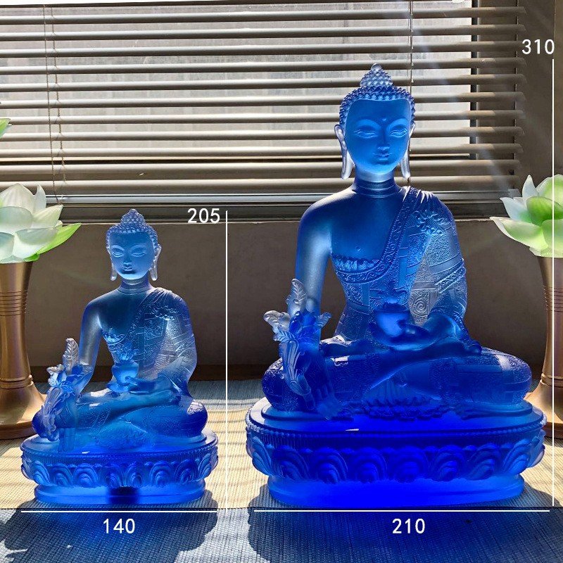 Exquisite Medicine Buddha Statue Sculpture Handmade Figurine Crystal Craft - Image 3
