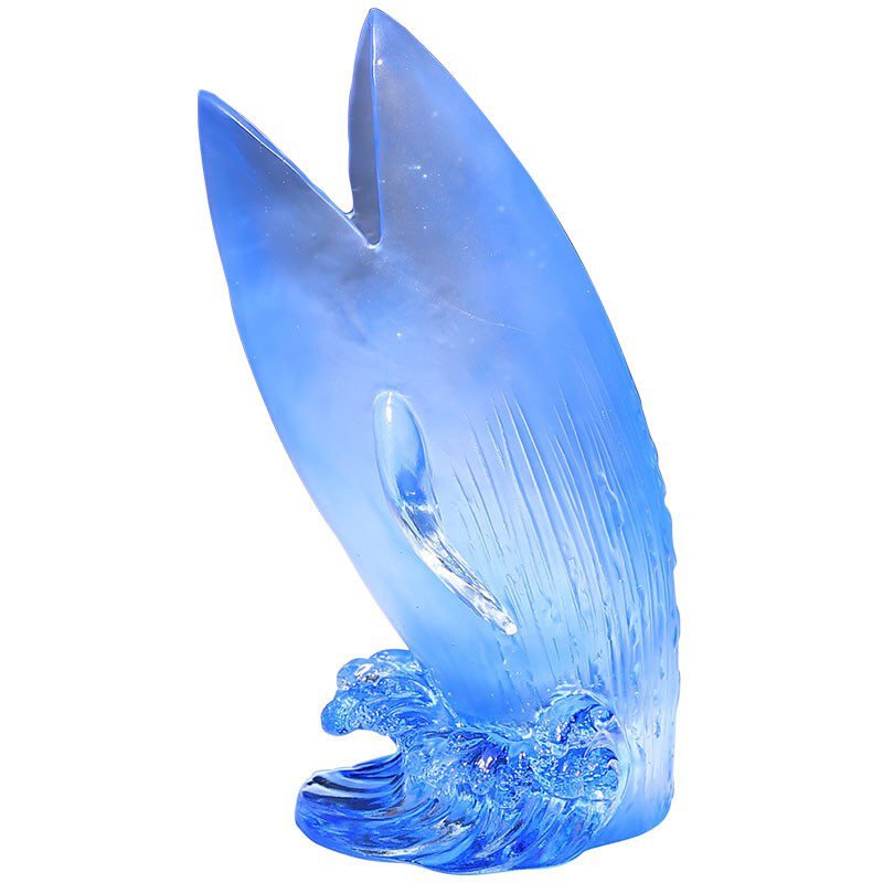 Ocean Wave Big Fish Vase Dolphin Crystal Crafts Decoration Blue Home Sculpture