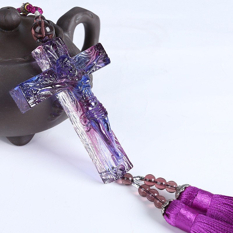 Car Ornament Crystal Cross Pendant Jesus Christ Decoration Gift Interior Hanging Accessories