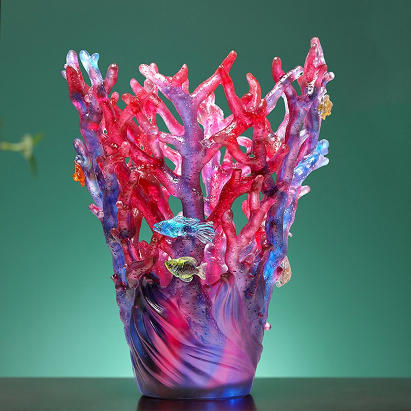High-end Crystal Liuli Coral Flower Vase Ocean Style Home Decor