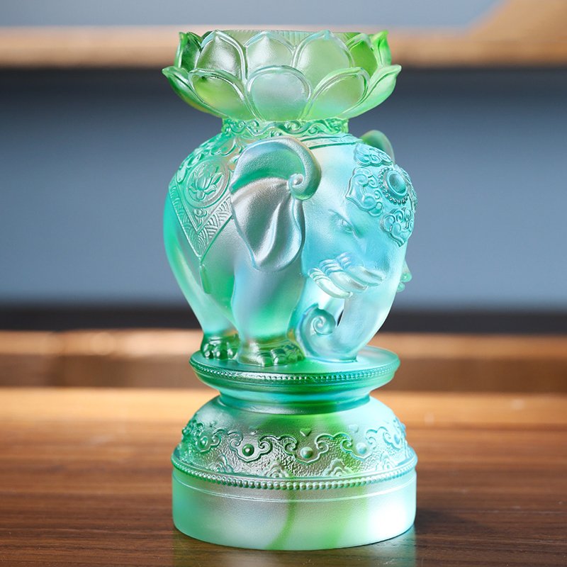 Crystal Lucky Elephant Candle Holder Luxury Colored Glaze Animal Figurine