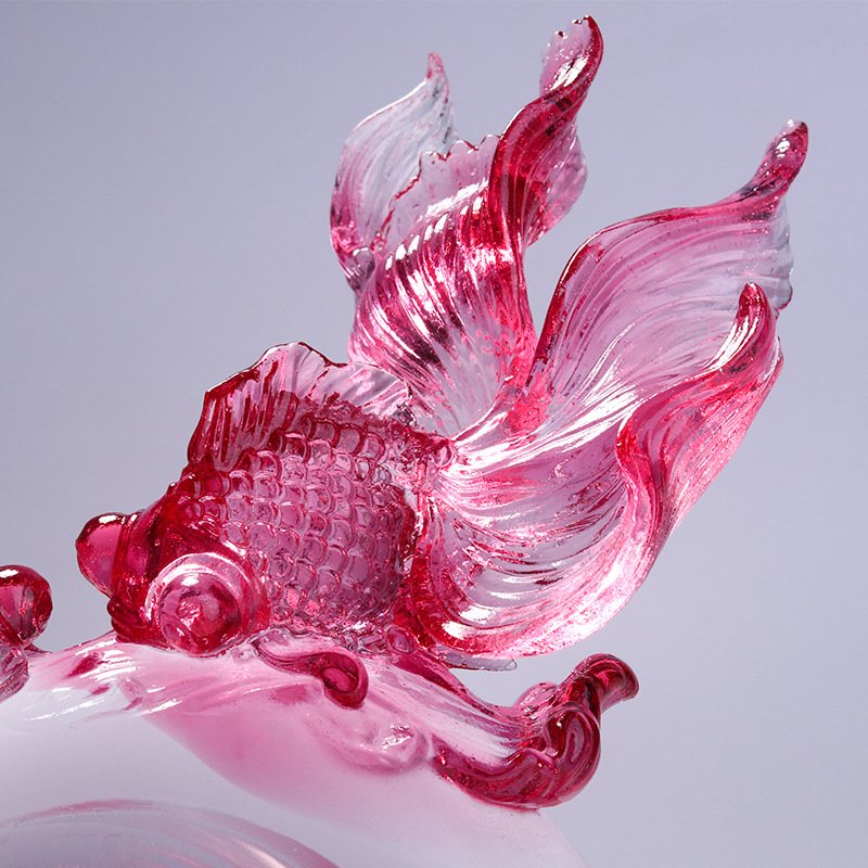 Crystal Fish Figurine Flourishing Sculpture Goldfish Colored Glaze Decorative Ornaments - Image 4