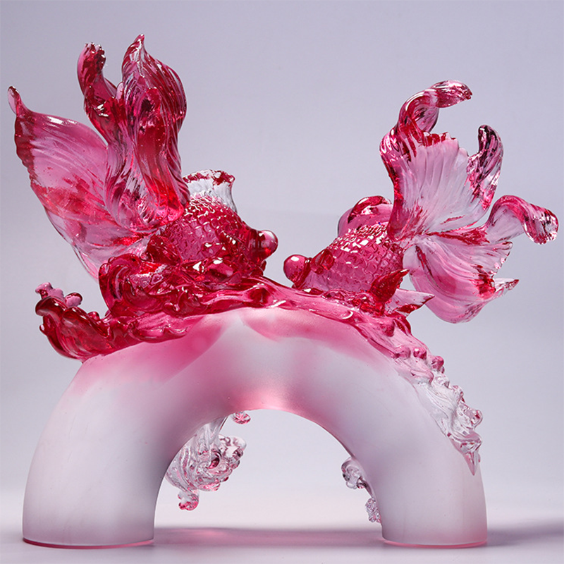 Crystal Fish Figurine Flourishing Sculpture Goldfish Colored Glaze Decorative Ornaments - Image 3
