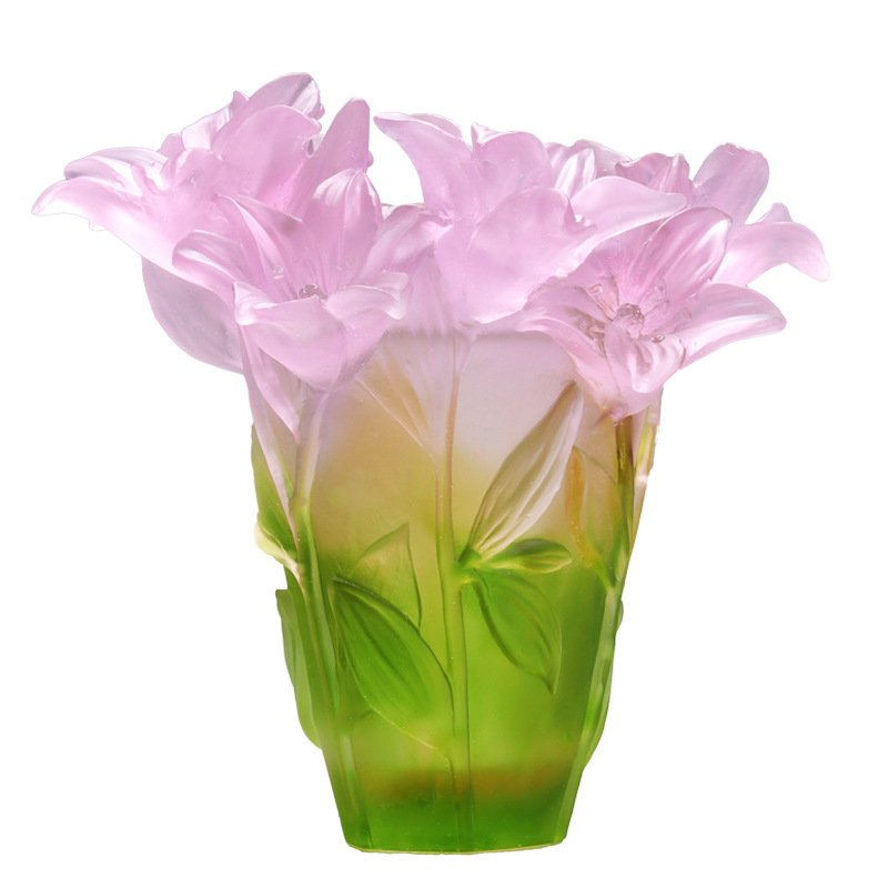 Luxury Crystal 3D Colored Glaze Lilies Vase Super Beautiful Lily Flower Home Decor Flowers Holder