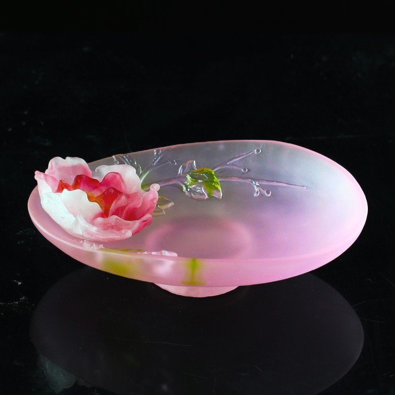 Beautiful Peony Flower Crystal Fruit Bowl Snack Plate Pink Tray