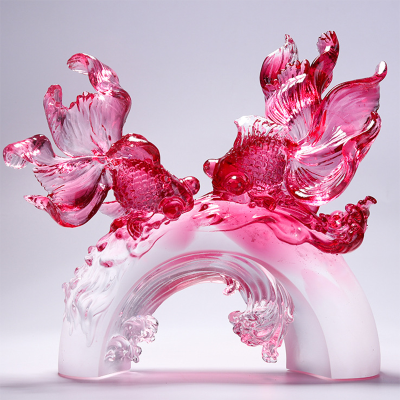 Crystal Fish Figurine Flourishing Sculpture Goldfish Colored Glaze Decorative Ornaments - Image 2
