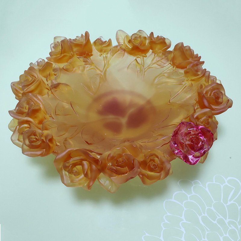 Luxury Rose Flower Fruit Plate High-Grade Crystal Tray Ideal for Living Room & Decorative Ornaments