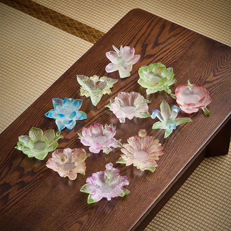 Beautiful Flower Cup Base Set orchid wintersweet peachblossom peony magranate lotus crape osmanthus hibiscus chrysanthemum narcissus - Image 2