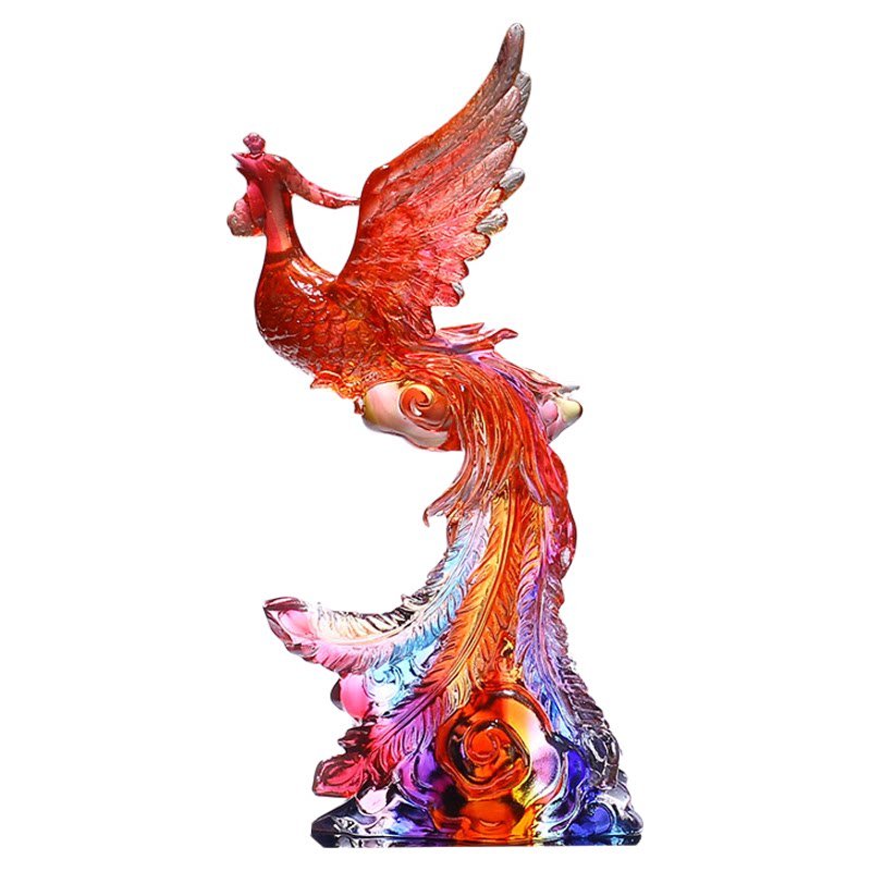 Colored Glaze Phoenix Figurine Crystal Colorful God Fire Bird Dance Fly High Wonder Statue Business Gift - Image 3