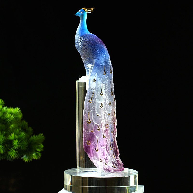 Super Beautiful Peacock Statue Colored Glaze Figurine Home Decor Wed Gift Ceremony Ornaments Fancy Crystal Sculpture