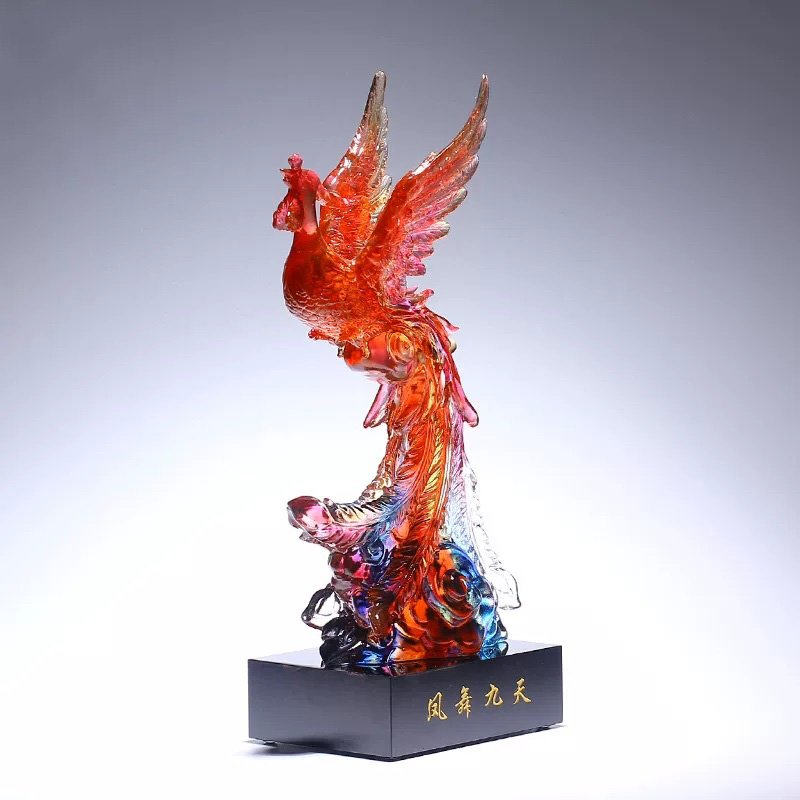 Colored Glaze Phoenix Figurine Crystal Colorful God Fire Bird Dance Fly High Wonder Statue Business Gift - Image 4