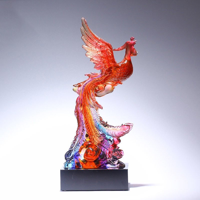 Colored Glaze Phoenix Figurine Crystal Colorful God Fire Bird Dance Fly High Wonder Statue Business Gift - Image 2
