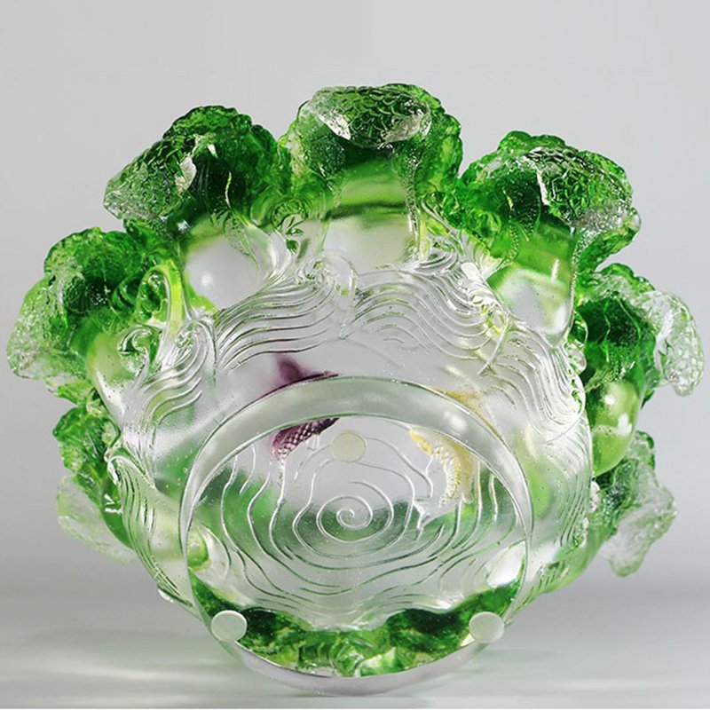 Premium Colored Glaze Cabbage Bowl Embossed Treasure Holder Container Fengshui Ornament - Image 3