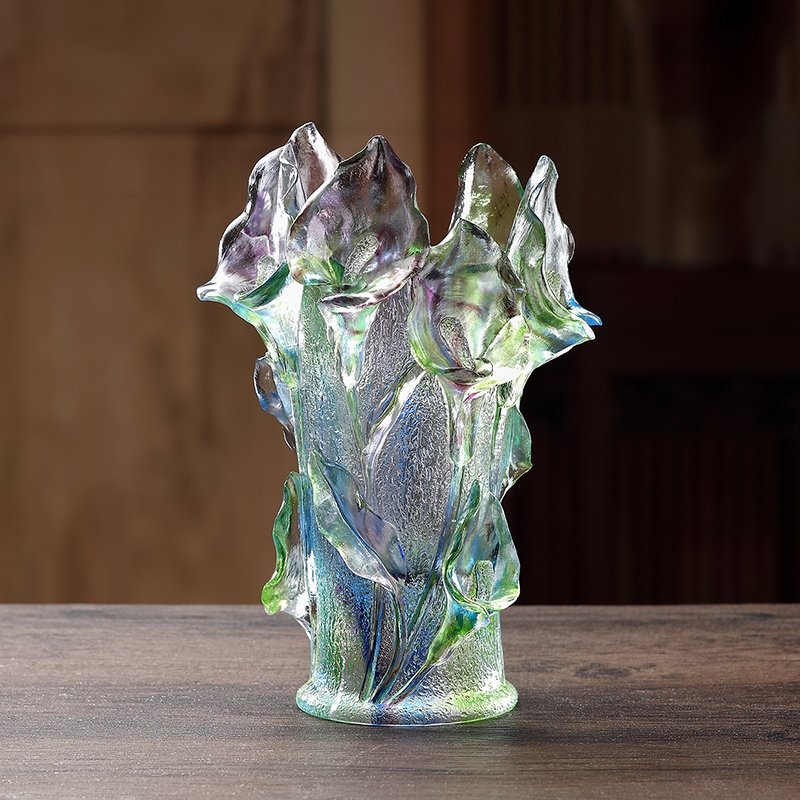 Desktop Luxury Crystal Artwork Flower Pattern Vase Oriental Design Eternal Colored Success Ornaments