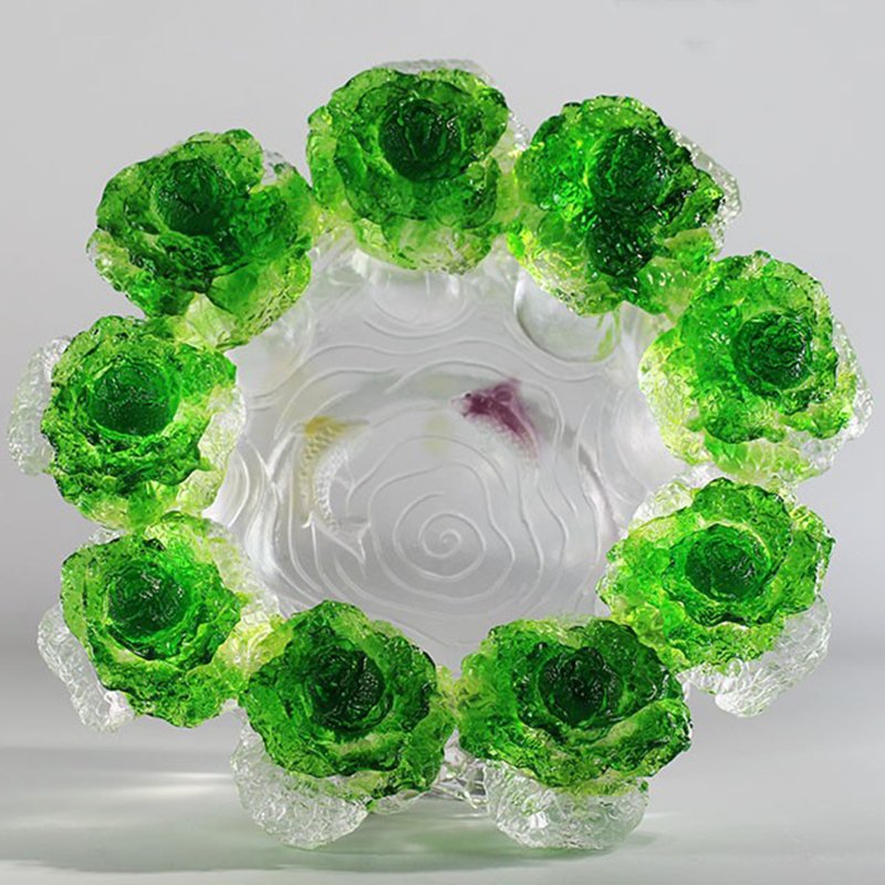Premium Colored Glaze Cabbage Bowl Embossed Treasure Holder Container Fengshui Ornament - Image 2