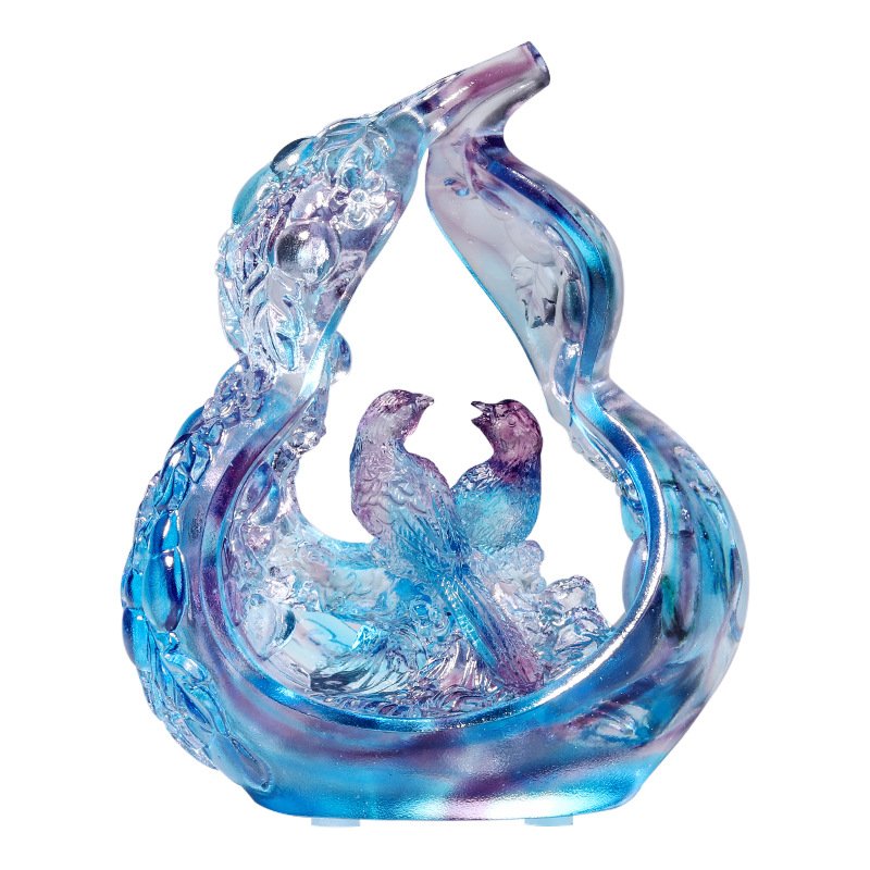 High Grade Creative Wedding Crystal Love Artwork Lovely Couple Birds in Gourd Design Hand Made Glass Girl Gift