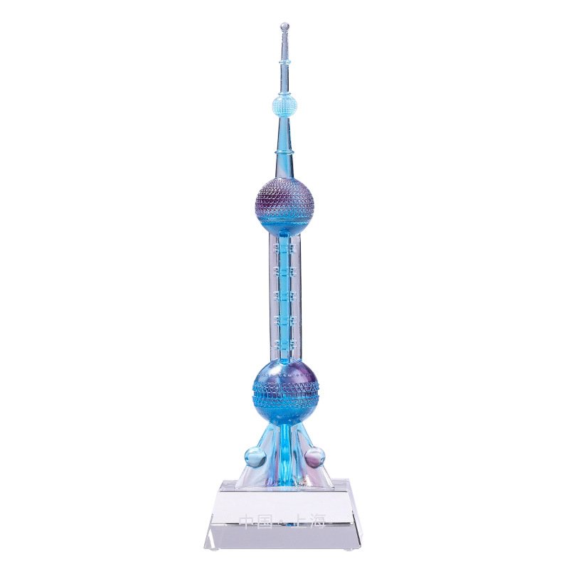 Shanghai Oriental Pearl TV Tower and Guangzhou Canton Tower Crystal Statue China City Landmark Souvenir Trophy Gift