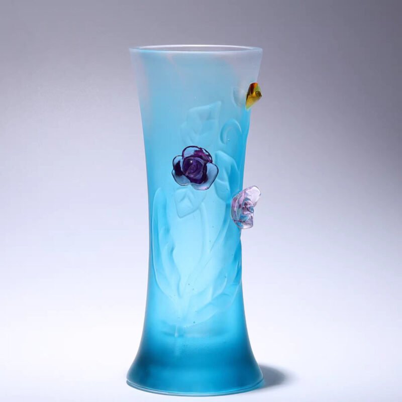 Luxury Elegant Crystal Flowers Blossom and Wealth Flourshes Desktop Flower Vase Colored Glaze Flower Holder