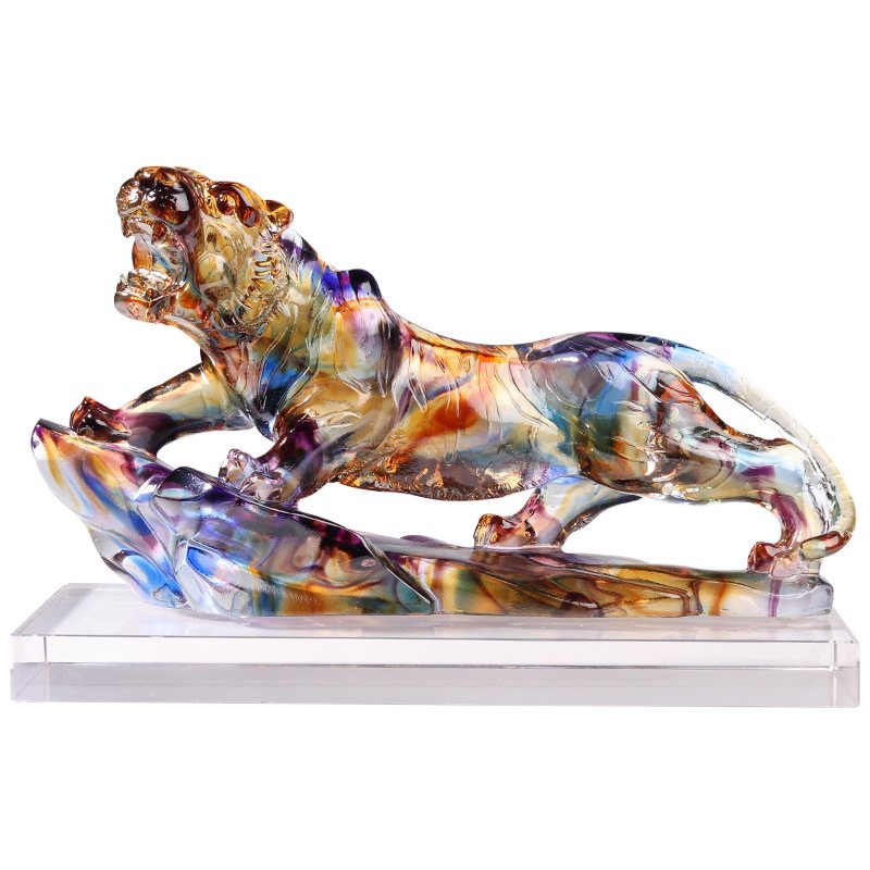 Chinese Zodiac Mighty Crystal Tiger King Statue Attract Wealth Desk Figurine Home Decor Housewarming Congratulatory Gift