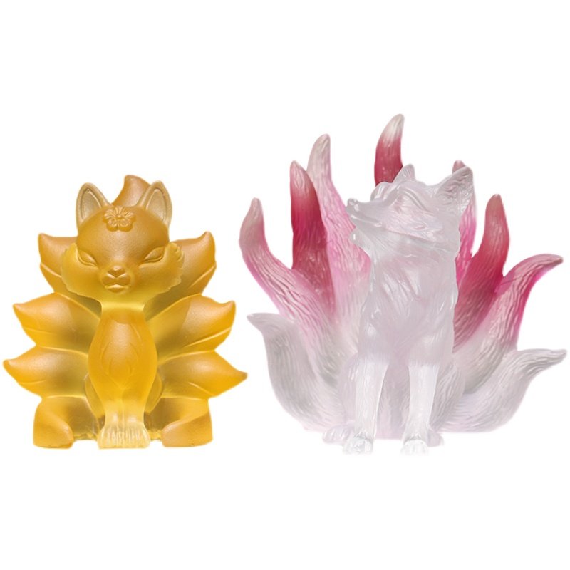 Ancient Crystal Lucky Nine-tailed Fox Figurine Cute Mythic Animal Figurine Home Office Sculpture Desktop Decor Protective Gift