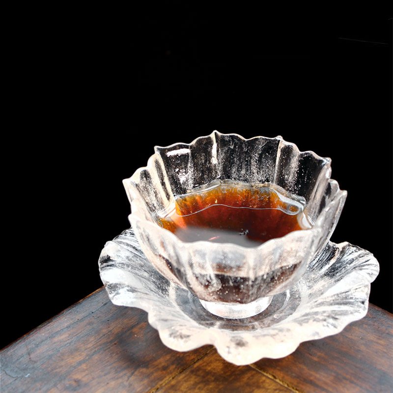 Freezing Flower Style Colored Glaze Glass Lotus Wine Tea Cup Base Living Room Decorate Crystal Mat