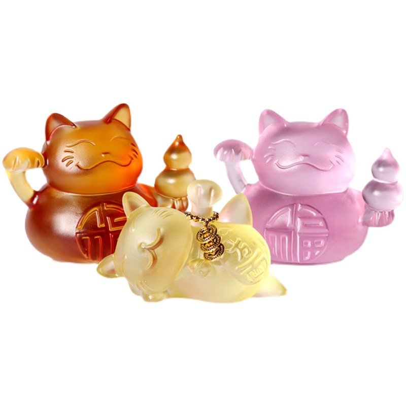 Lovely Cute Luxury Crystal Kitty Figurine Mini Birthday Girl Gift Fortune Cat Rich Decorative Ornaments