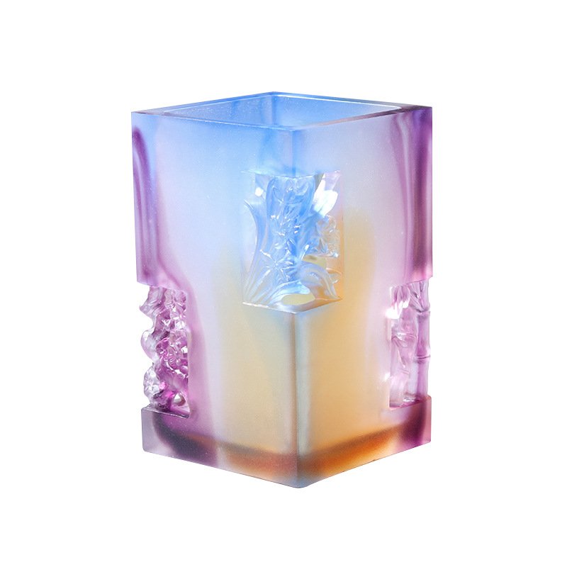 Chinese Traditional Culture Gift Crystal Pen Holder of Four Gentlemen Plum Orchid Bamboo and Chrysanthemum