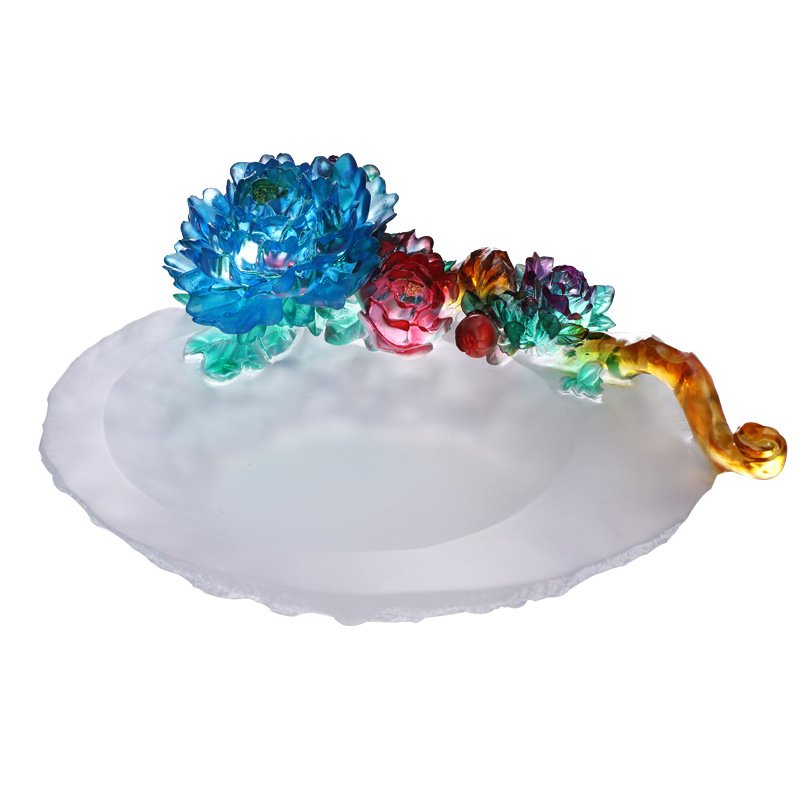 Creative Big Peony Flower Crystal Fruit Bowl Home Decor Lovely Candy Plate Cabinet Treasure Wealth Holder Bread Tray