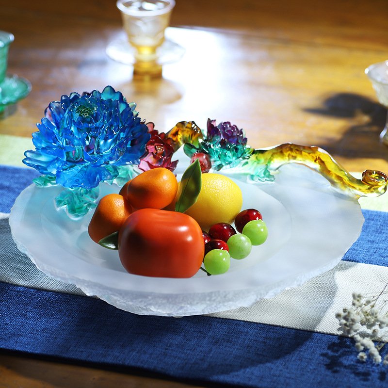 Creative Big Peony Flower Crystal Fruit Bowl Home Decor Lovely Candy Plate Cabinet Treasure Wealth Holder Bread Tray - Image 3