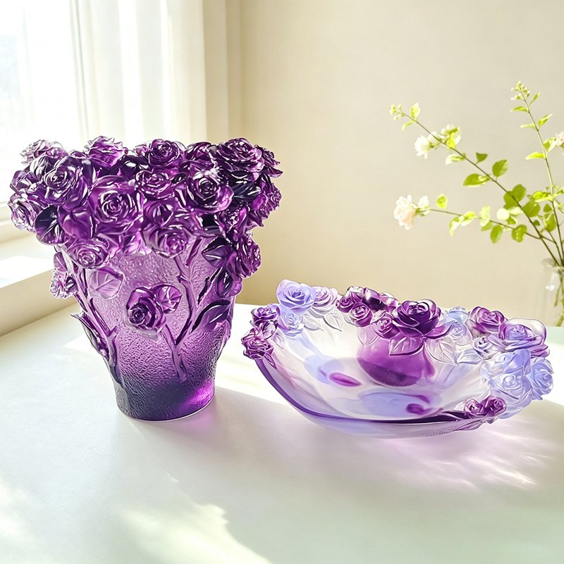 Handmade Creative Brilliant Home Decoration Luxury Crystal Glass Vase Embossed Rose Fruit Tray Bowl Glassware Glazed Plate - Image 2