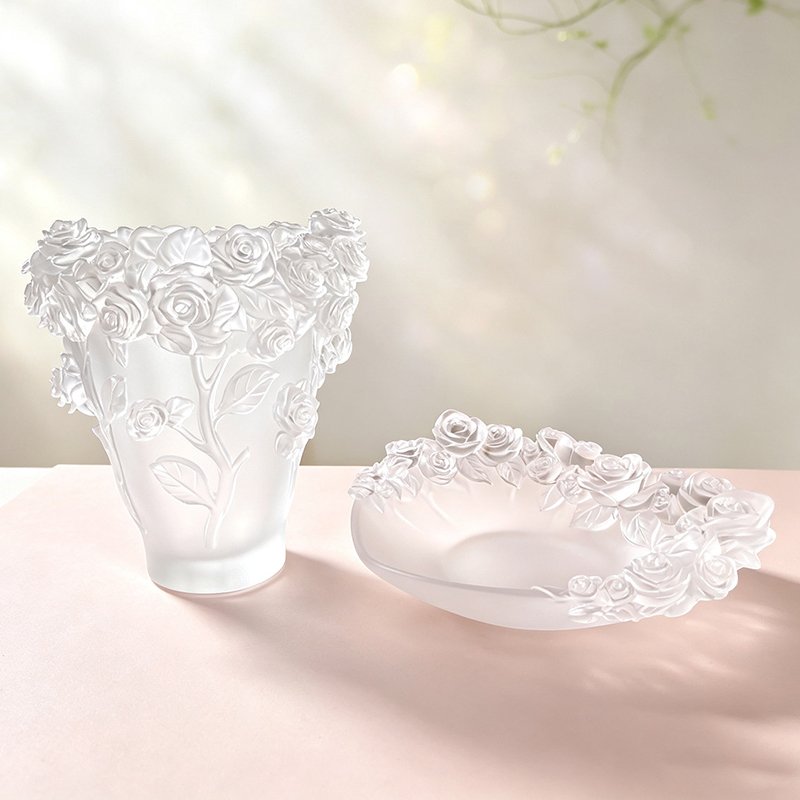 Handmade Creative Brilliant Home Decoration Luxury Crystal Glass Vase Embossed Rose Fruit Tray Bowl Glassware Glazed Plate - Image 4