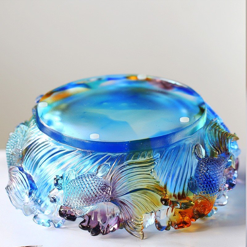Luxury Colored Glaze 6 Fishes Swim in Water Sculpture Model Crystal Fruit Candy Bowl Symbolize All goes well New Home Gift - Image 3