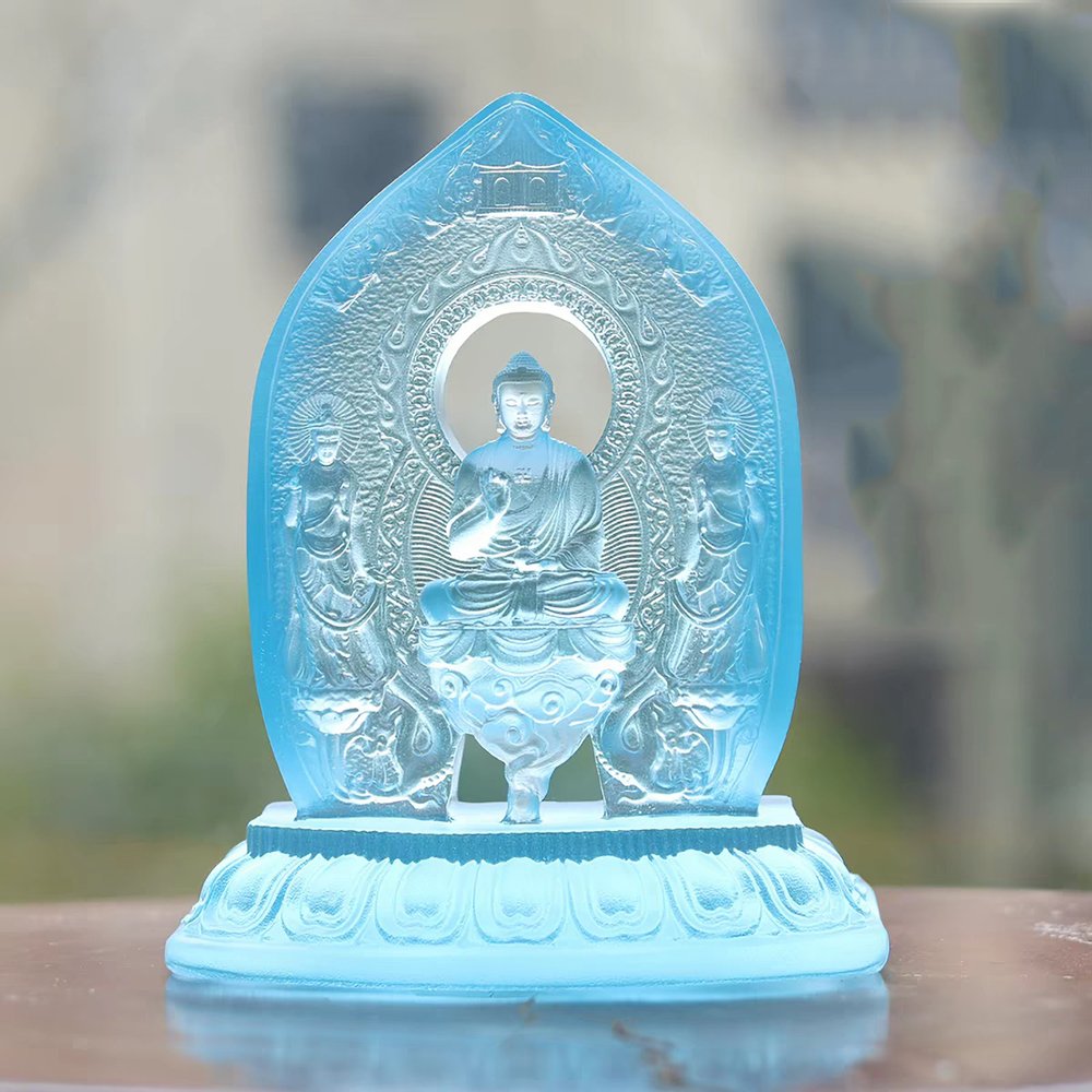 Crystal Medicine Buddha Triad Statue Creative Medicine Buddha and His Two Attendant Bodhisattvas Sculpture - Image 2