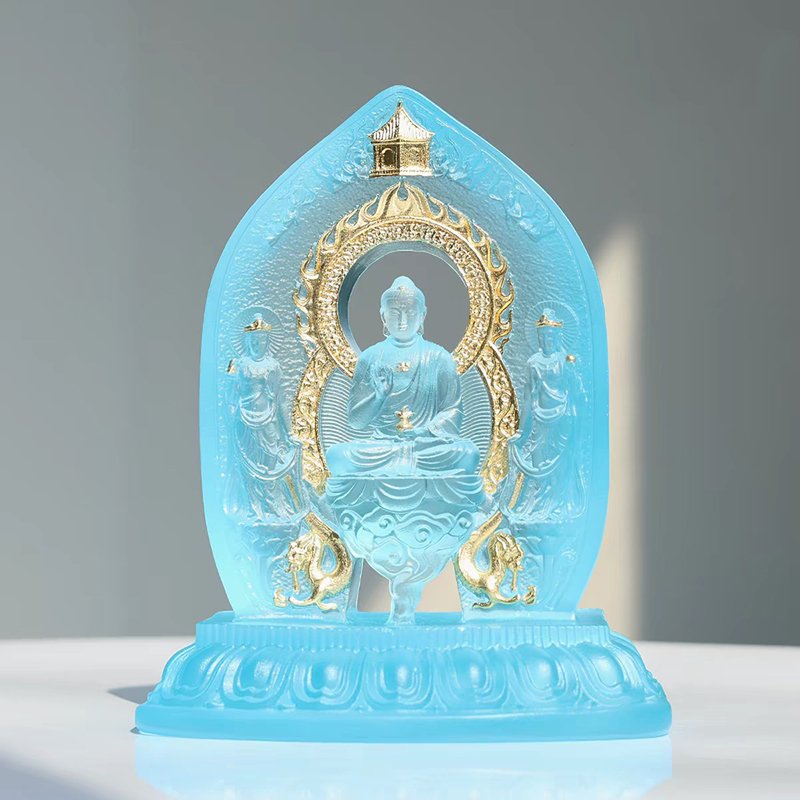 Crystal Medicine Buddha Triad Statue Creative Medicine Buddha and His Two Attendant Bodhisattvas Sculpture