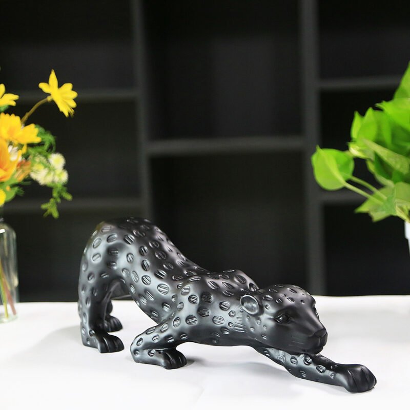 Crystal Panther Statue Home Decoration Animal Sculpture Black Wild Beast Figurine Vivid Grand Leopard Figurine