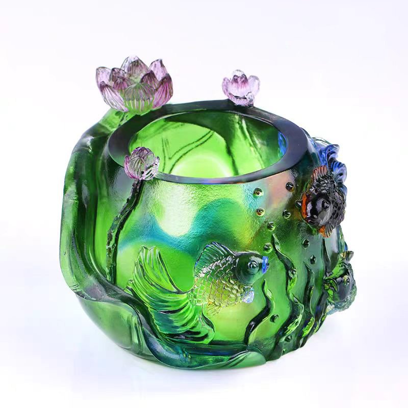 Luxury Fishes Play Around Lotus Flower Table Pen Holder Desktop Decoration Home Crystal Crafts Signify Academic Surplus