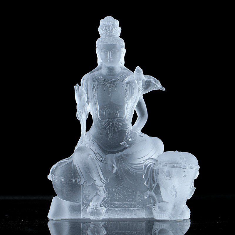Handcrafted Crystal Liuli Samantabhadra Manjusri Bodhisattva Buddhist Statue Fengshui Home Auspicious Buddha Sculpture - Image 3