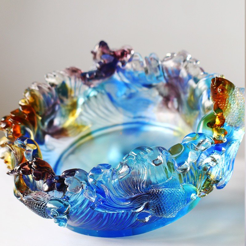 Luxury Colored Glaze 6 Fishes Swim in Water Sculpture Model Crystal Fruit Candy Bowl Symbolize All goes well New Home Gift - Image 2