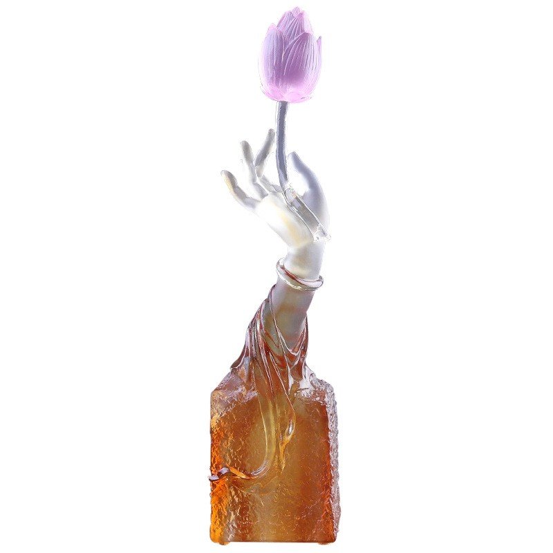 Beatiful Elegant Buddha Hand Hold Lotus Flower Crystal Satue Relaxation Fengshui Lucky Home Decor