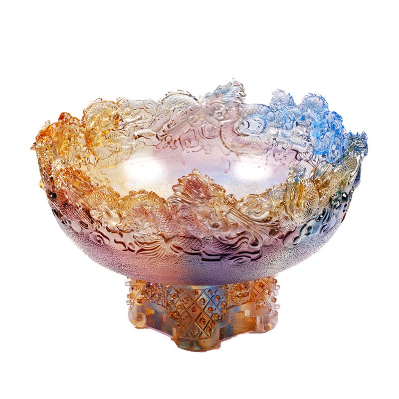 Nine Dragon Design Luxury Royal Crystal Fruit Tray Imperial Bowl Ornament Agate Treasure Basin Cornucopia For Fortune