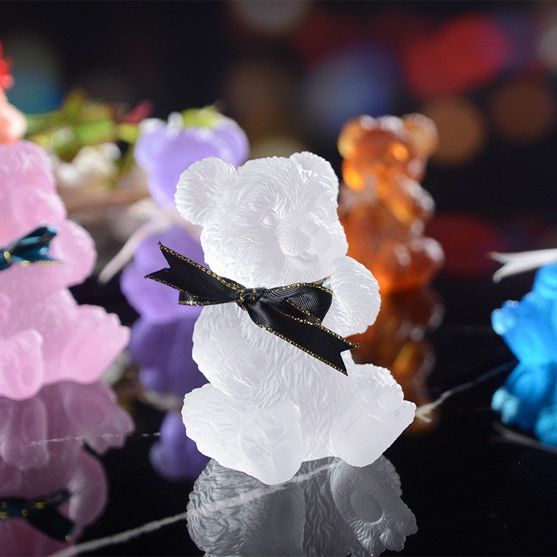 Crystal Teddy Bear Figurine Cute Animal Statue Colorful Liuli Lovely Collectible Sweet Gift Birthday Ornament