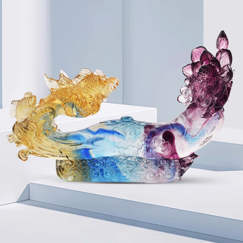 Luxury Flourishing Living Room Ornament Gorgeous Wedding Gift Crystal Rich Successful Life Furniture Fish Lotus Root Flower