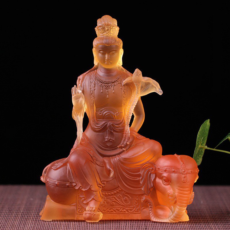 Handcrafted Crystal Liuli Samantabhadra Manjusri Bodhisattva Buddhist Statue Fengshui Home Auspicious Buddha Sculpture - Image 2