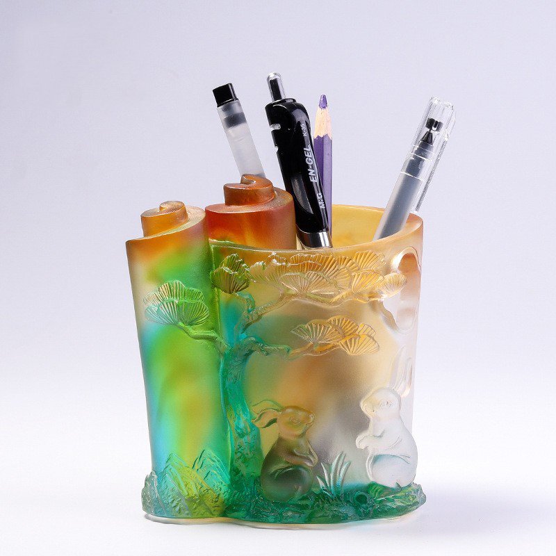 Premium Crystal Rabbit Pen Holder Desktop Storage Box Exquisite Animal Design Jewery Container Office Home Living Room Decor