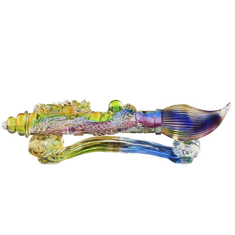 Crystal Writing Brush Ornament Noble Dragon Carved Crystal Stationery Sculpture School Office Decor Luxury Academic Success Gift