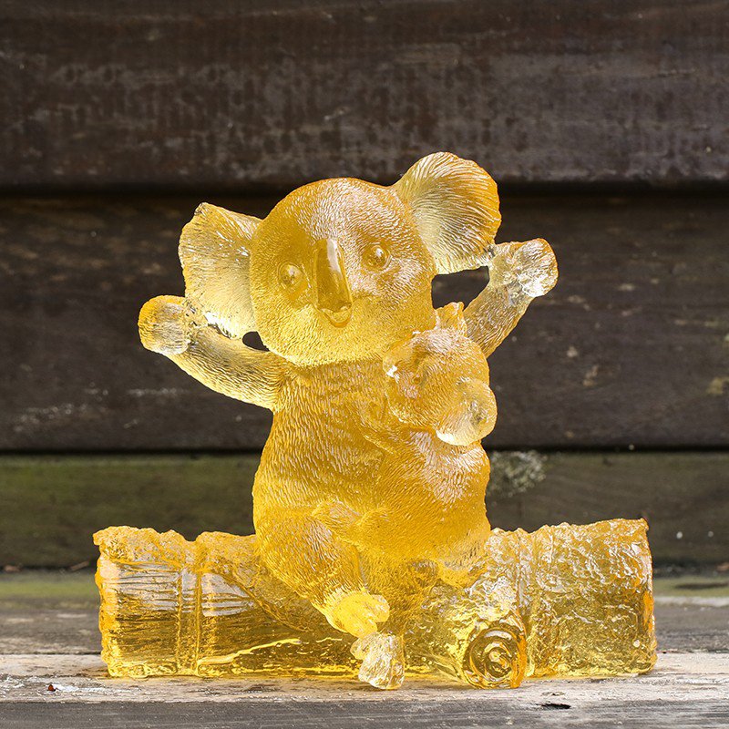 Cute Crystal Koala Sculpture Home Desktop Decorative Ornament Wood Carving Smooth Line Work with Traditional Craftsmanship