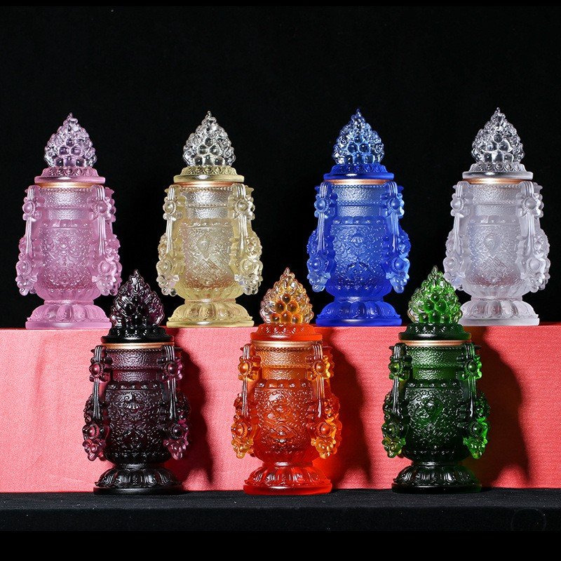 Colored Glaze Mani God Treasure Bottle Supplies Buddha Auspicious Symbols Fengshui Ornament Decor Manibao Figurines