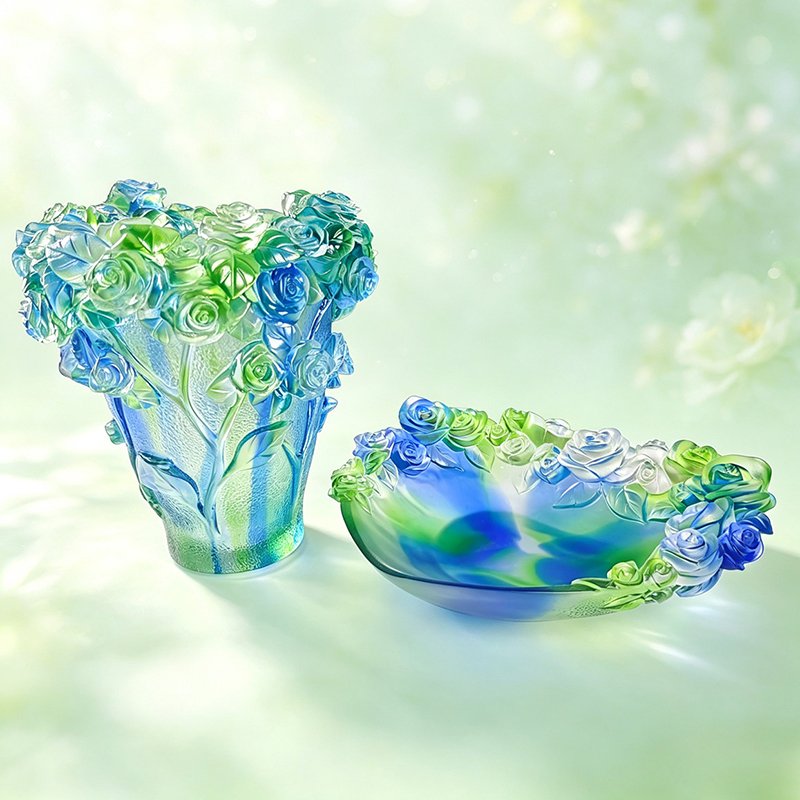 Handmade Creative Brilliant Home Decoration Luxury Crystal Glass Vase Embossed Rose Fruit Tray Bowl Glassware Glazed Plate - Image 3