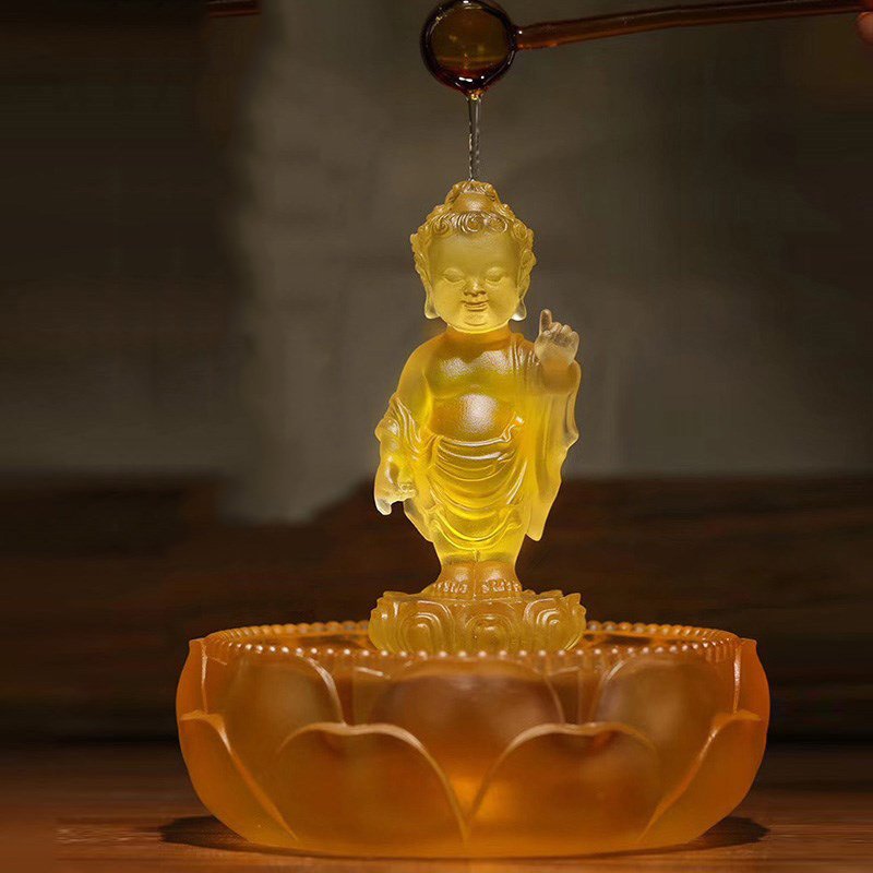 Crystal Prince Buddha Statuette Bath Statue Desktop Relax Decorative Lotus Spoon Baby Buddha Set