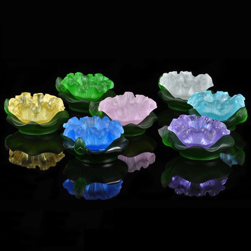 7 Colors Glaze Crystal Bowl Candle Holders Glass Base Lotus Incense Censer Aromatherapy Party Favors